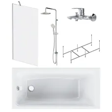 Комплект акриловой ванны со шторкой и душевой системой AM.PM Gem 150x70 W90ASET-150D8 без гидромассажа